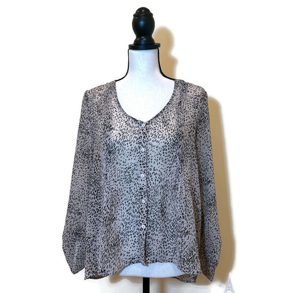 Pins and Needles Leopard Print Semi Sheer V-Neck Blouse Size Small - Picture 2 of 7